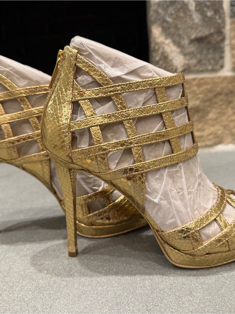 Gold Leather Cage High Heels - Picture 2 of 5
